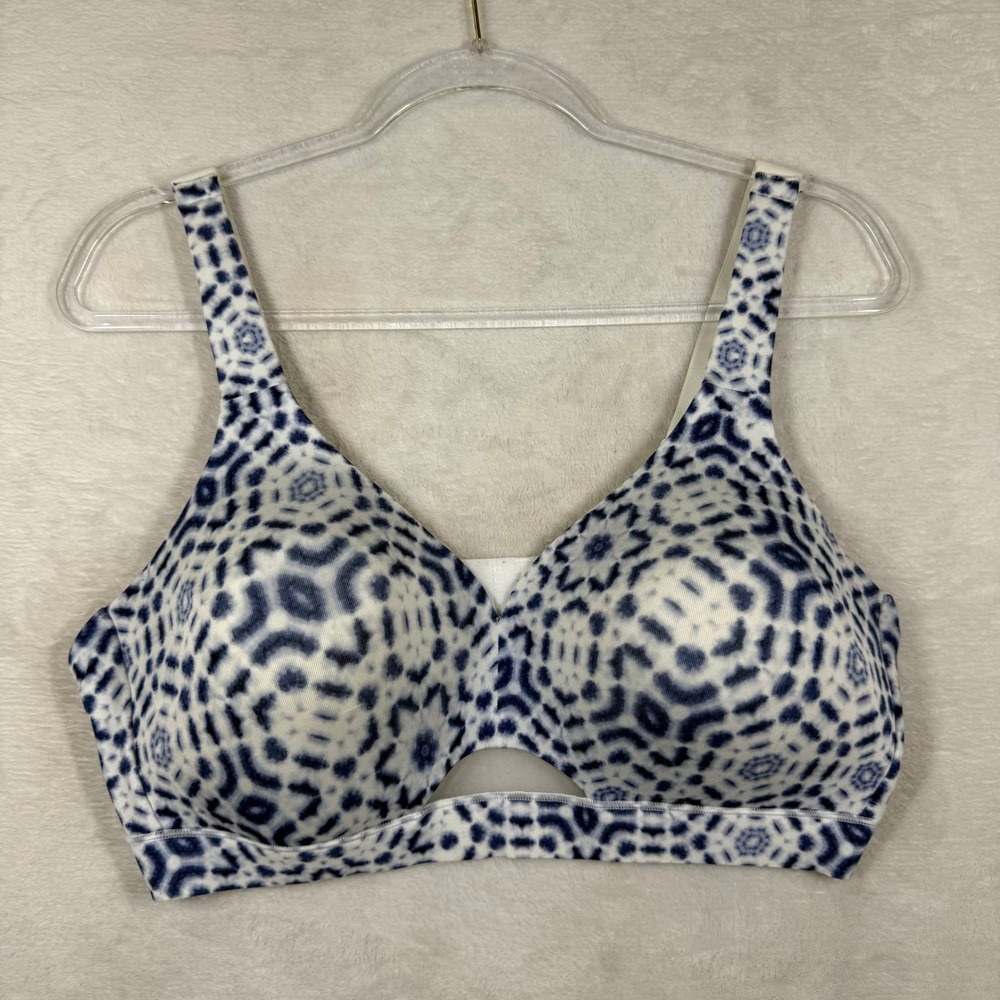 Cacique Blue White Geometric Shibori‎ Wireless Lightly Lined Bra 40D